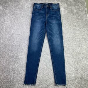 American Eagle Jeggings Women's 2 Blue Skinny Crop High Rise Dark Wash Denim
